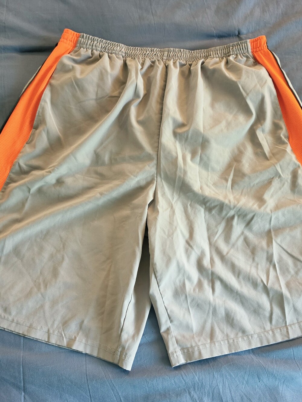 Gray RBX Men's Athletic Shorts Orange Mesh Side Panels Built in Liner Workout XL